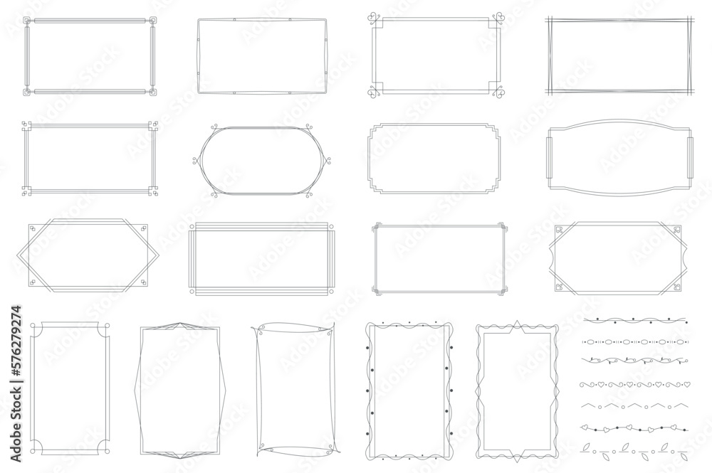 Aufkleber decorative frames set graphic elements in flat design. bundle of vintage lines calligraphic borders 
