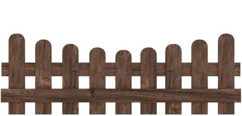 Old Wooden fence isolated  on a transparent PNG background. 