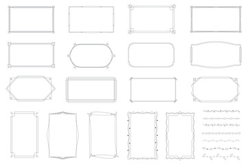 Decorative frames set graphic elements in flat design. Bundle of vintage lines calligraphic borders with curls corners, rectangle ornaments certificate templates. Vector illustration isolated objects
