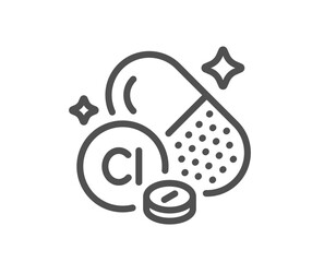 Chlorine mineral line icon. Chemical element Cl sign. Capsule or pill symbol. Quality design element. Linear style chlorine mineral icon. Editable stroke. Vector
