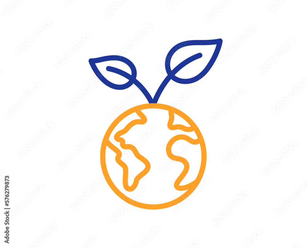 Poster save planet line icon. green earth sign. eco environment symbol. colorful thin line outline concept.