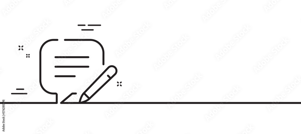 Poster write line icon. edit email message sign. memo speech bubble symbol. minimal line illustration backg