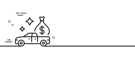 Cash transit line icon. Money collector car sign. Cash collection machine symbol. Minimal line illustration background. Cash transit line icon pattern banner. White web template concept. Vector