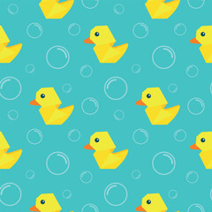 Seamless pattern with yellow rubber ducks. paper origami