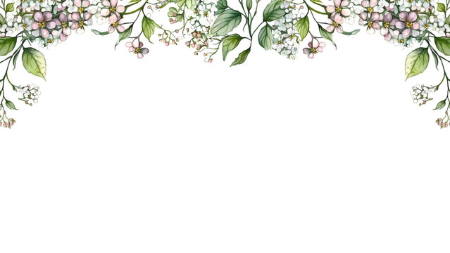watercolor flowers on white background with copyspace