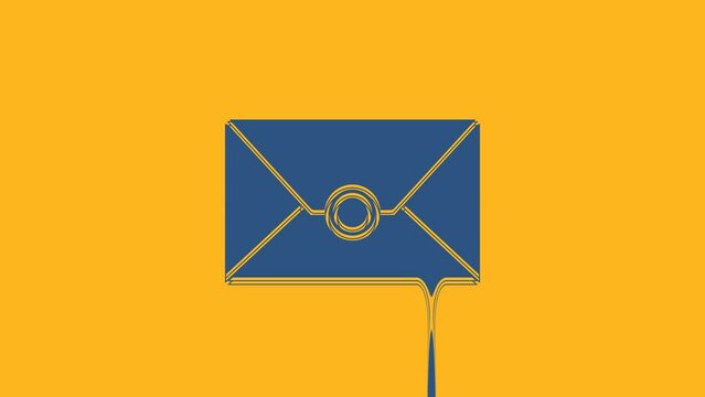 Blue Envelope icon isolated on orange background. Email message letter symbol. 4K Video motion graphic animation