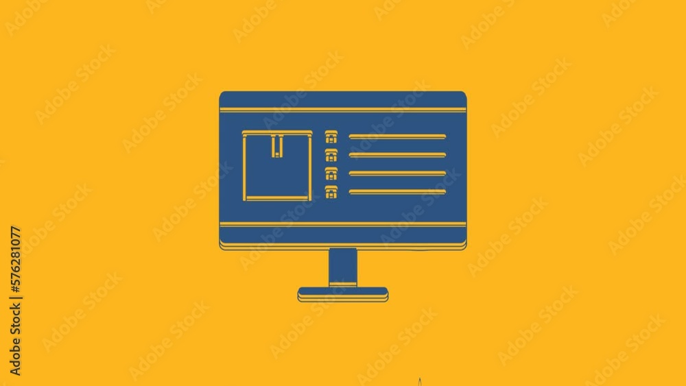 Poster blue computer monitor with app delivery tracking icon isolated on orange background. parcel tracking