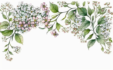 Fototapeta na wymiar watercolor flowers on white background with copyspace