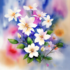 Fototapeta na wymiar pink watercolor spring flowers, watercolor paint background, floral illustration, ai art, generative art
