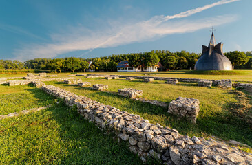 The Millenary monument and Martyr Adryan church's ruins in Kis-Balaton region Hungary, This is a...