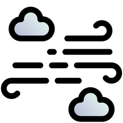 windy cloudy black outline filled color icon