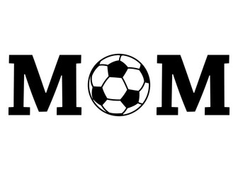 Logo soccer mom. Letras de la palabra mom en texto con pelota de fútbol en lugar de letra o - obrazy, fototapety, plakaty