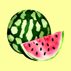 Watermelon, digital watercolor painting isolated on white background.
