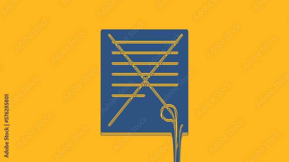 Poster blue delete file document icon isolated on orange background. rejected document icon. cross on paper