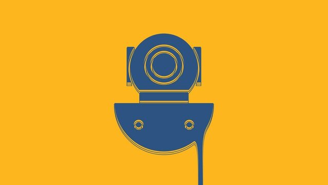 Blue Aqualung icon isolated on orange background. Diving helmet. Diving underwater equipment. 4K Video motion graphic animation