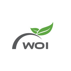 WOI letter nature logo design on white background. WOI creative initials letter leaf logo concept. WOI letter design.