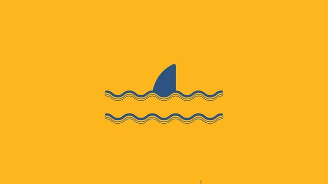 Blue Shark fin in ocean wave icon isolated on orange background. 4K Video motion graphic animation