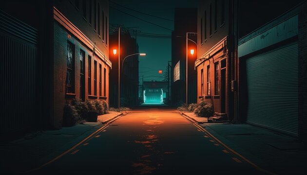 Dark Road With Nobody At Midnight Time, Idea For Background Backdrop, Wallpaper, Generative Ai	
