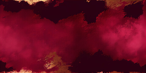 Dark red and gold watercolor texture, abstract grunge banner background, created with Generative AI technology