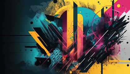 sporty energetic style abstract color splash with geometric shape artistic background wallpaper, Generative Ai