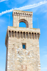 Piombino, Tuscany, Italy. View of the Torrione, an ancient tower built in 1212.