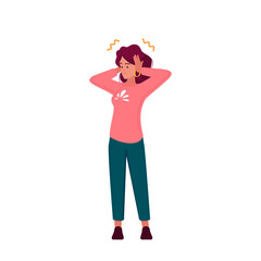 Frowning Woman Hand Over Ears During Conflict. Concept Of Avoidance, Denial, Or Refusal To Listen. Annoyed Female