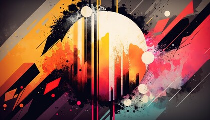 sporty energetic style abstract color splash with geometric shape artistic background wallpaper, generative Ai
