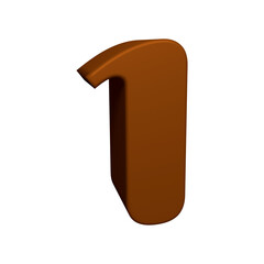 Brown number 1 in 3d rendering for math, business and education concept.