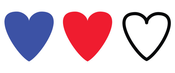 Three hearts in different colors on a white background. Love concept.