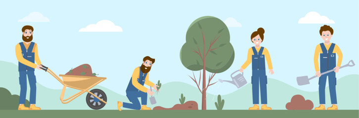 Professional Gardeners Flat Background