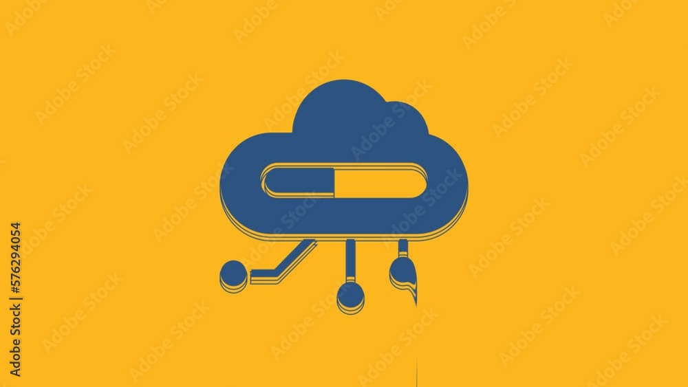 Poster blue internet of things icon isolated on orange background. cloud computing design concept. digital 