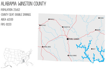 Large and detailed map of Winston county in Alabama, USA.