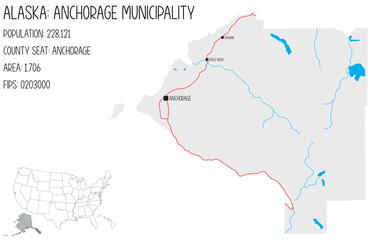 Large and detailed map of Anchorage Municipality in Alaska, USA.
