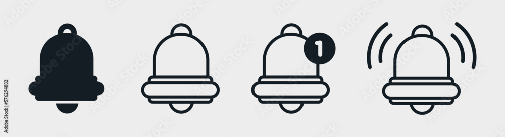 Poster Notification bell icon. Alarm symbol. Incoming inbox message. Ringing bells. Alarm clock and smartphone application alert. Social media element. New message symbol flat style 10 eps.