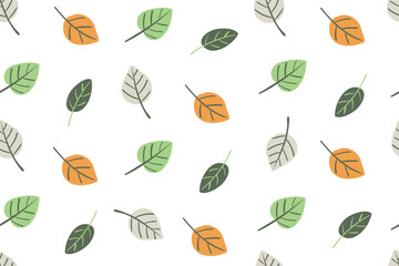 Seamless Pattern with Hand Drawn Leaf Design on White Background