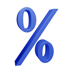 Blue percent symbol or icon design in 3d rendering
