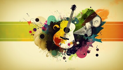 abstract background illustration ,music industry theme, a guitar with grunge noise and grain texture background, Generative Ai	

