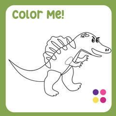 Colour me: Spinosaurus the dino coloring Page Illustration. colouring page for kids with pre-historic animal theme. Ready to print colouring file. 