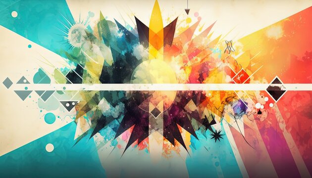 abstract grunge  starburst style background with color splash, vintage retro tone color, Generative Ai
