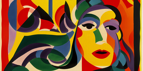 Fototapeta na wymiar Woman - a painting of a woman's face with multicolored lines
