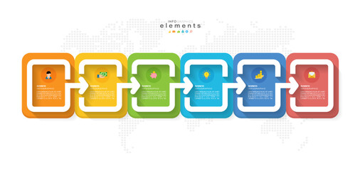 Infographic design template. timeline with icons and 6 options or steps. Can be used for process, presentations, layout, banner, web design vector illustration.