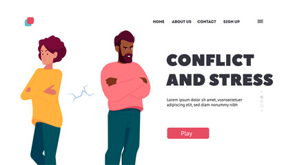 Conflict and Stress Landing Page Template. Family Misunderstandings, Couple In Emotional Turmoil Vector Illustration