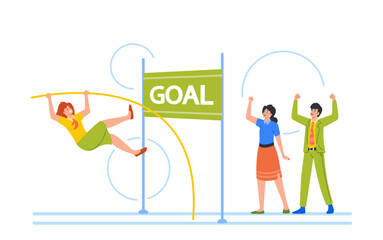 Business Woman Character Jumping over Hurdle, Girl Overcome Obstacles, Fight for Leadership, Successful Leader Boost