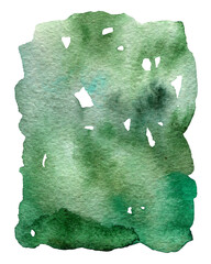 Green color. Jagged edges of paint, art drops of aquarelle. Watercolor texture on paper background. For text, poster, template,web.