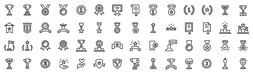 Tophy and awards icons set. Award and winner medal, Victory cup and trophy set reward. Vector illustration - obrazy, fototapety, plakaty