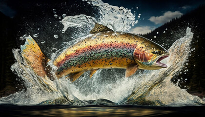 The Beauty and Power of a Golden Rainbow Trout , generated by IA 
