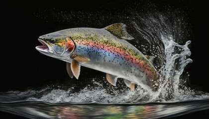 Jumping Rainbow Trout in the Wild River , generated by IA 