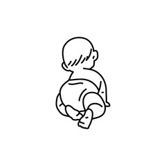 The baby is crawling black line icon. Toddler development.