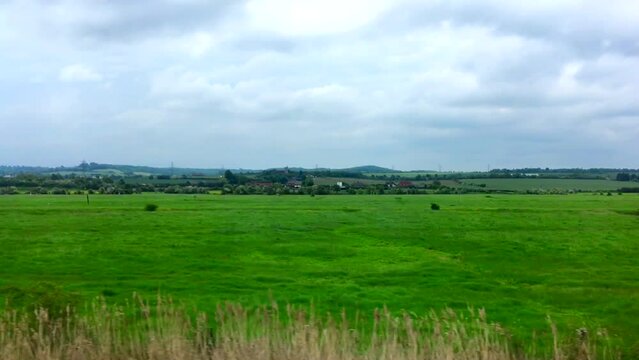 meadow, England, trees, sky, landscape, nature, London, train