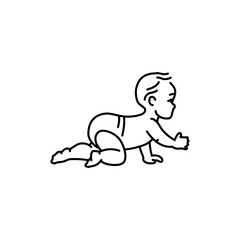 The baby is crawling black line icon. Toddler development.